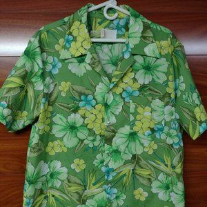 Vintage Hawaiian Palm Size XL Button Up Green Hawaiian Shirt